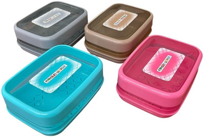 CSM Plastic Self Drain Soap Case with Transparent Lid, Set of 4(Multicolor)