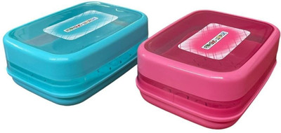 CSM Plastic Self Drain Soap Case with Transparent Lid, Set of 2(Multicolor)