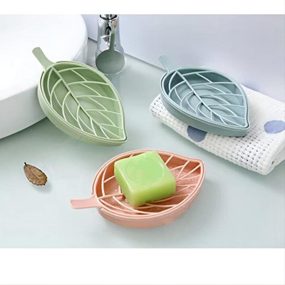 ks trade Pack of 3 Leaf Shape Double Layer Self Draining Bar Soap Holder x3.28(Multicolor)