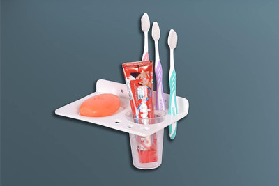 Spacekeeper Soap Holder with Tumbler Holder 2 in 1 Soap Dish Holder Case(White)