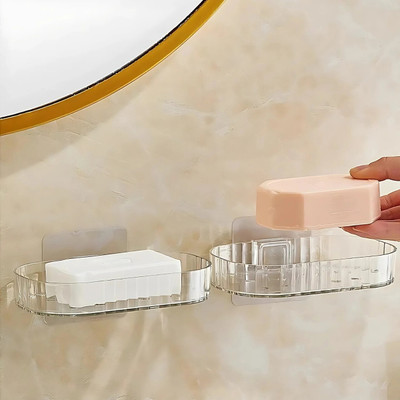 Anudap Self-Adhesive Transparent Wall Mounted Soap Dish Holder – 2 Pcs(Transparent)