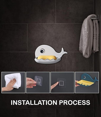 SJK Fish Shape Cute Adhesive Waterproof Wall Mounted Soap Dish(PACK OF 2) 851(Multicolor)