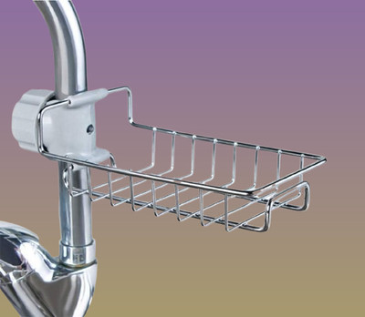 Amrrx Cooking Faucet Sink while Steel and Stainless Sponge Caddy Soap Stand(Silver)