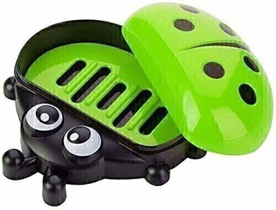 KEETLY Cute Lady Bug Soap Box Holder with Cover Bathroom Storage Shelves Racks Floor(Green)