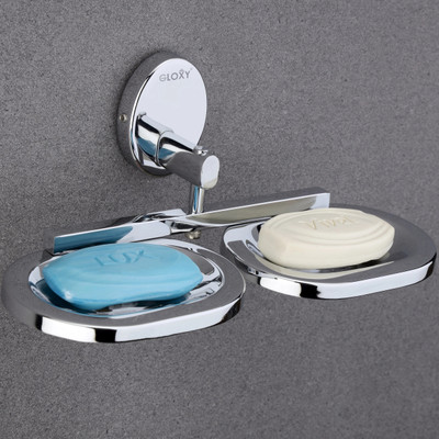 GLOXY Stainless Steel Double Soap Holder/Soap Dish/Stand Usable for Bathroom & Kitchen(White)