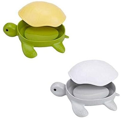 Comichaven Plastic Turtle Shape Soap Dish Draining Soap Holder(Green)