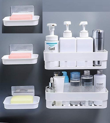 KYASO Pack of 5 ABS Plastic 2 Pcs Bathroom Shelf + 3 Pcs Soap Dish Holder(White)