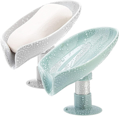 Shreejee Pack of 1 Leaf Shaped Self Draining Suction Cup Soap Dish x1.174(Random Colour)