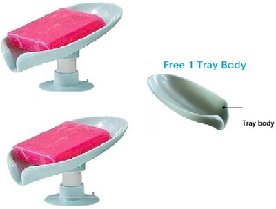 QinPin Self Draining Portable (2Pcs) Leaf Shaped Soap Holder Dish Bar with Suction Cup(Green)