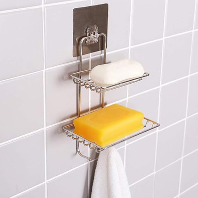 LERKHADA Double Layer soap Dispensers, Stainless Steel (2 Layer Shop Holder with 2 Hook)(Silver)