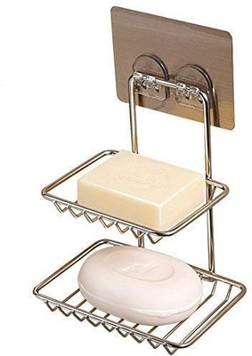 Onprix 2 Tier Wall Mounted Stainless Steel Double Layer soap Dish Holder(Silver)