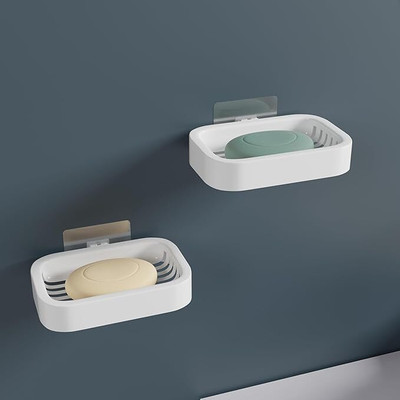Gripzo Plastic Soap Holder for Bathroom - Self-Adhesive Wall-Mounted Soap Case(White)