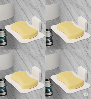 HK APPLIANCE 4 PCS Soap Holder for Bathroom, Self-Adhesive Wall-Mounted Soap Case(White)