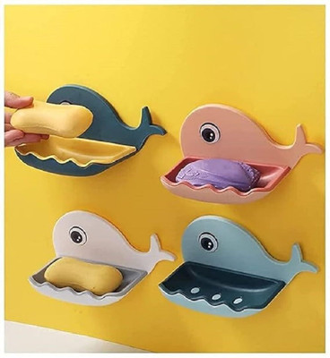 Fulkiza Pack of 4 Beautiful Fish Design Wall Mounted Self Draining Soap Case x4.23(Multicolor)