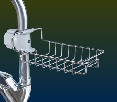 Urdlax Cooking Cleaning Pad Sink Steel Soap Organizer and and Alloy Faucet Holder(Silver)