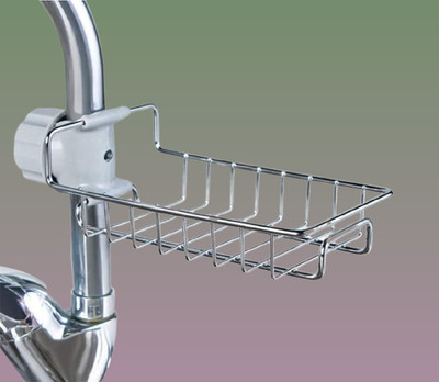 Vayax Kitchen Tap Sponge Metal Steel Organizer Soap and while Sink Holder(Silver)