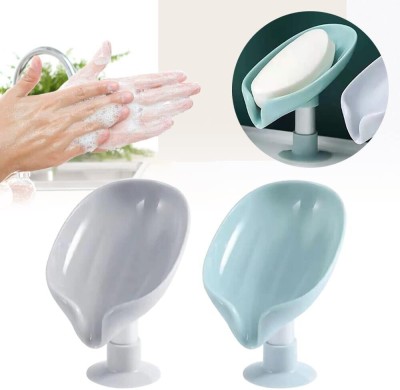 Radha Pack of 2 Leaf Shaped Self Draining Suction Cup Mounting Soap Dish X2.96(Random Colour (Pack of 2))