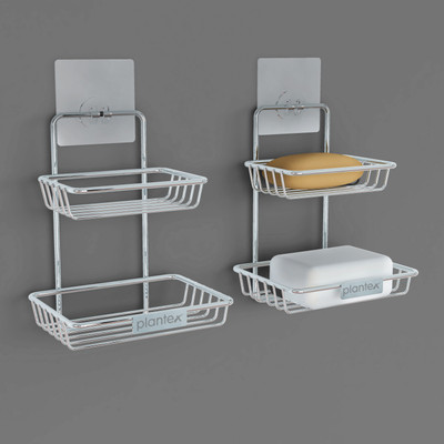 Plantex Stainless Steel Soap Holder for Bathroom/Self-Adhesive Double Layer Soap Case(Chrome)