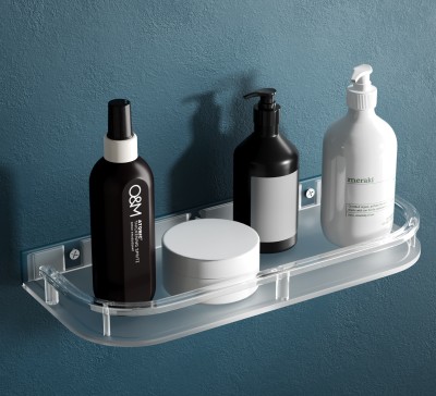 GRIVAN Wall-Mount bathroom storage organizer shelf/rack/holder/stand with curved edges(Clear)