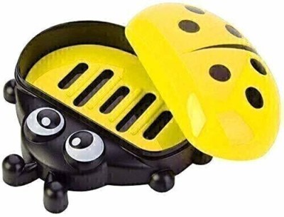 Flywind Cute Lady Bug Soap Box Holder with Cover Bathroom Storage Shelves Racks(Yellow)