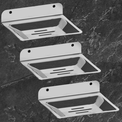 FORSQUARE HARDWARE PRODUCTS Square Soap Dish / Soap Case / Soap Stand Set of 3(Silver)