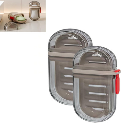 kkart New Portable Soap Container with Lid, Soap Case/Holder for Traveling(Transparent Black)