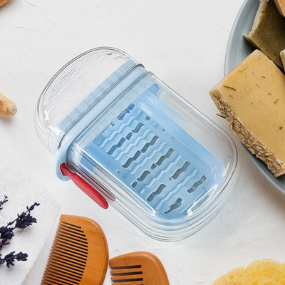Qinitzz Travel Soap Box, Transparent Soap Holder with Portable Soap Holder for Camping(Blue)