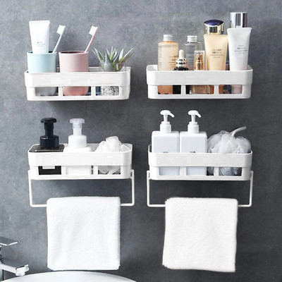 KYASO 4 PCS Multipurpose Plastic Bathroom Kitchen Organizer Rack with Magic Stickers(White)