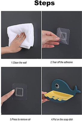 shreenath enterprise Pack of 3 Beautiful Fish Design Magic Sticker Self Adhesive Soap Shelf x3.14 Plastic Wall Shelf(Number of Shelves - 3, Multicolor)