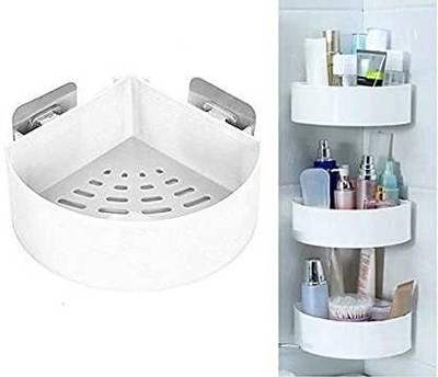 Sokmak 3PC SelfAdhesive WallMounted Storage Saver Rack Corner Shelf Shampoo Soap Stand(White)