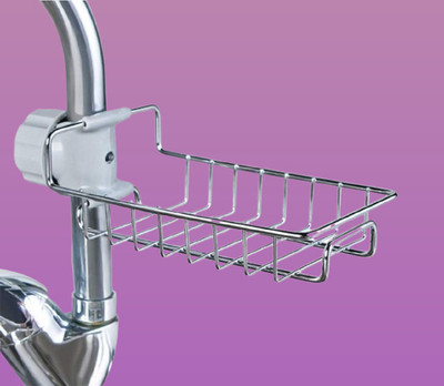 Vaypnex Kitchen and Washbasin Soap Caddy Stainless Sponge while Faucet Steel Holder(Silver)