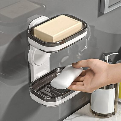 Thefabhome Portable Soap Holder Compact and Durable Plastic Soap Dish for Home(Black, White)