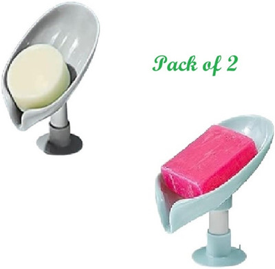 QinPin Soap Holder 2Pc Easy Clean with Self Draining Dish Bar Leaf Shaped & Suction Cup(Multicolor)