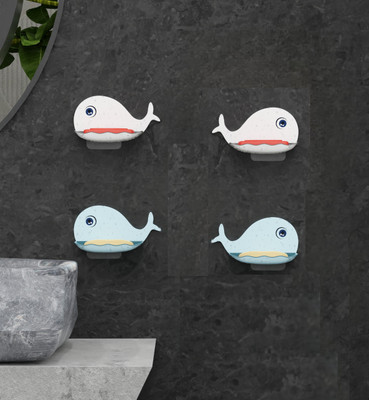 Fulkiza Pack of 4 Beautiful Fish Design Double Layer Self Draining Soap Case x4.32(Multicolor)