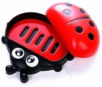 Flywind Cute Lady Bug Soap Box Holder with Cover Bathroom Storage Shelves Racks(Red)