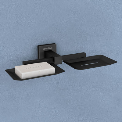 Plantex Aqua Stainless Steel Double Soap Holder for Bathroom/Soap Case/Dual Soap Dish(Black)