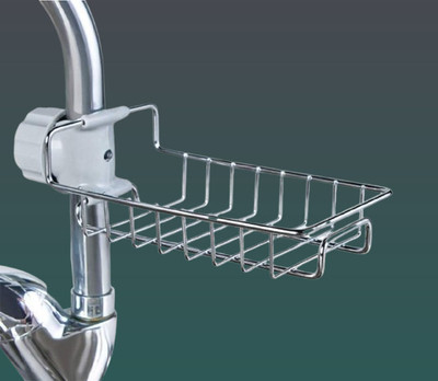 Vayxne Kitchen Stainless and and Sponge Faucet Metal Caddy Soap Sink Stand(Silver)