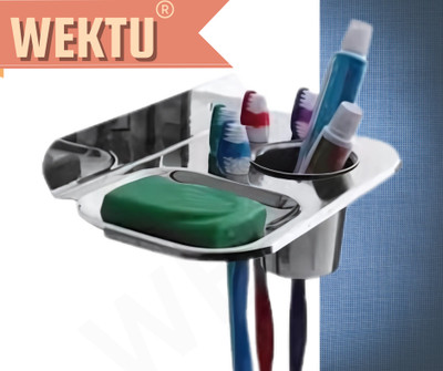 WEKTU SoapDish With Tumbler/PasteHolder/Brush Holder/Soap case/017(Silver)
