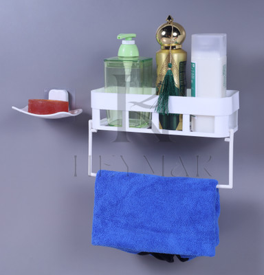 HEYMAK Pack of 3 Plastic Bathroom Storge Rack Stend and Soap Dish with tower Hanger(White)