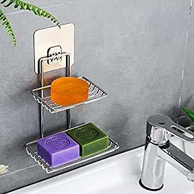 Aarti Fashion Wall Mounted Double Layer soap Dish Holder Stainless Steel Wall Hanging Soap Storage Rack for Kitchen Bathroom-with Self Adhesive Magic Sticker(Silver)(GRAY) deal from flipkart Aarti Fashion Wall Mounted Double Layer soap Dish Holder Stainless Steel Wall Hanging Soap Storage Rack for Kitchen Bathroom-with Self Adhesive Magic Sticker(Silver)(GRAY) deal from flipkart