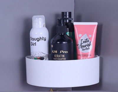 Sokmak 1PC Plastic Bathroom Corner Stand Holder with Wall Mount Self Adhesive Sticker(White)