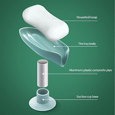 Shreejee Pack of 3 Leaf Shaped Self Draining Suction Cup Mounting Soap Dish X3.18(Random Colour (Pack of 3))