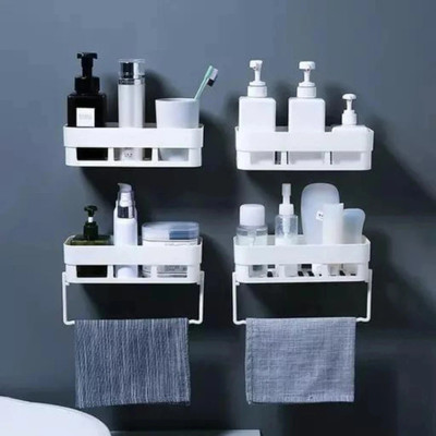 UNIQUEES Plastic Bathroom Accessories Rack Shelf with Strong Adhesive Magic Sticker(White)