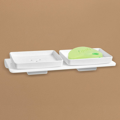 Spacekeeper Acrylic Double Soap Dish/Soap Holder/Soap Stands for Bathroom & Kitchen(White)