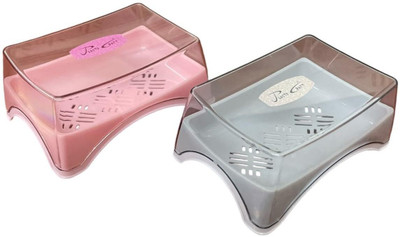 CSM Plastic Self Drain Soap Case with Transparent Lid, Set of 2(Multicolor)