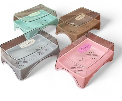 CSM Plastic Self Drain Soap Case with Transparent Lid- Set of 4(Multicolor)