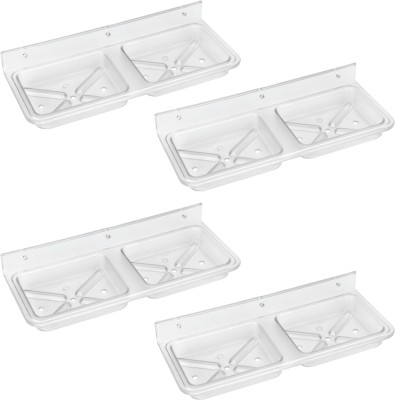 RUHE ABS Wall Mounted Square Double Soap Dish/Soap Stand/Soap Holder (Anti Rust & Corrosion free) Pack Of 4(Clear)