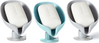 Shreejee Pack of 3 Leaf Shaped Self Draining Suction Cup Soap Dish x3.12(Random Colour)