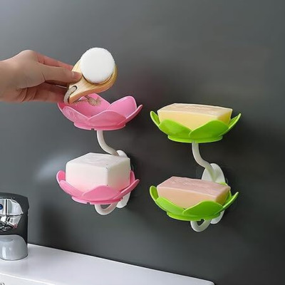 Jigva Soap Dish Holder 2 Layer Self Adhesive Flower Shape Wall Hanging Soap Rack(Multicolor)