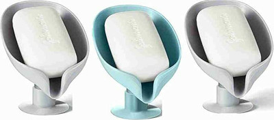 Shreejee Pack of 3 Leaf Shaped Self Draining Suction Cup Soap Dish x3.23(Random Colour)